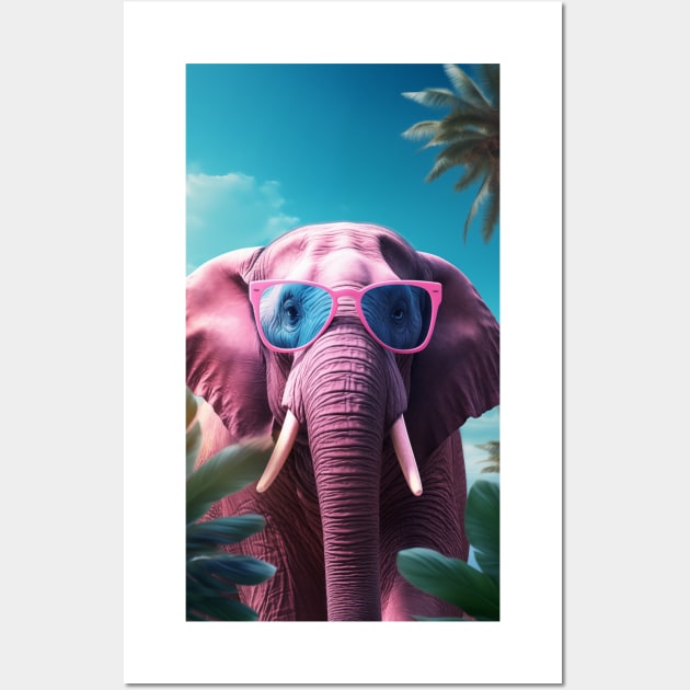 Pink Elephant Wearing Sunglasses, Humorous Wildlife Design Wall Art by ShirtsNThings